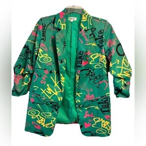 St. Patrick Green Jacket Multi Graffiti Artsy Blazer  Steps NY Size M